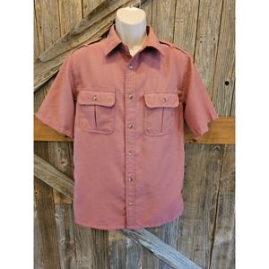 John Blair linen look pilot shirt coral red size small double pocket EUC ^